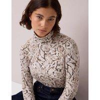 RO&ZO Snake Print Roll Neck Slim Fit Top Natural Mix