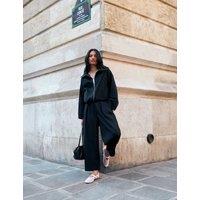 RO&ZO Cotton Rich Elasticated Waist Wide Leg Trousers Black