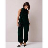 RO&ZO Velvet Elasticated Waist Balloon Trousers Dark Green