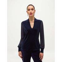 HOBBS Velvet V-Neck Blouse Navy
