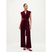 HOBBS Velvet V Neck Wide Leg Jumpsuit Burgundy