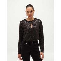 HOBBS Sequin Crew Neck Cropped Jacket Black Mix