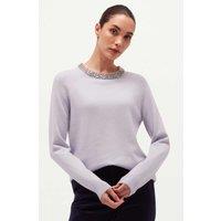 HOBBS Wool Blend Embellished Jumper Blue