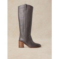 White Stuff Isla Leather Knee High Boots Dark Grey