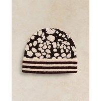 White Stuff Jacquard Animal Beanie Hat Brown Mix