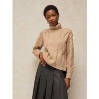 White Stuff Wool Blend Cable Knit Roll Neck Jumper Medium Brown