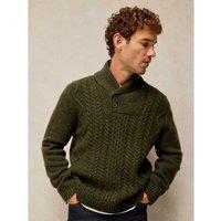 White Stuff Berkley Wool Rich Shawl Neck Jumper Green Mix