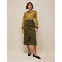 White Stuff Suzie Pure Cotton Button Through Crew Neck Blouse Green