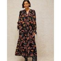 White Stuff Eleanor Poet Notch Neck Midi Dress Black Mix