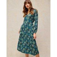 White Stuff Cotton Blend Jersey V Neck Fit And Flare Dress Teal Mix