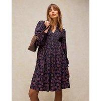 White Stuff Cotton Blend Collared Shirred Fit And Flare Dress Pink