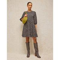 White Stuff Maeva Cotton Rich Patterned V Neck Knee Length Dress Navy Mix