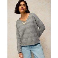 White Stuff Sansa Wool Blend V Neck Stitch Detail Jumper Grey Mix