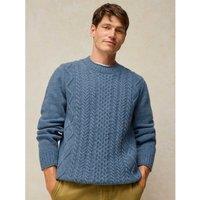 White Stuff Berkley Wool Rich Cable Crew Neck Jumper Blue Mix