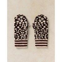 White Stuff Jacquard Animal Print Knitted Mittens Brown Mix