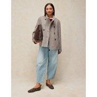 White Stuff Wool Blend Textured Funnel Neck Longline Coat Brown Mix