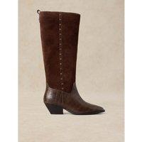 White Stuff Janie Leather Western Knee High Boots Brown