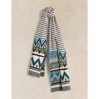 White Stuff Wool Rich Fair Isle Knitted Scarf Grey Mix