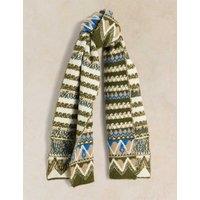 White Stuff Fair Isle Knitted Scarf with Wool Green Mix