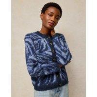 White Stuff Fluffy Animal Print Cardigan with Wool Blue Mix