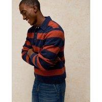 White Stuff Buckley Wool Rich Striped V Neck Rugby Jumper Navy Mix