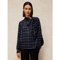 White Stuff Fleur Pure Cotton Tie Neck Top Navy Mix