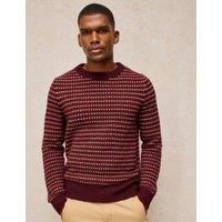White Stuff Hamilton Striped Crew Neck Jumper with Wool Burgundy Mix