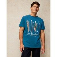 White Stuff Cotton Rich Graphic Print Short Sleeve T-Shirt Teal