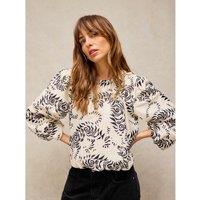 White Stuff Lyra Printed Bubble Hem Top Ivory Mix