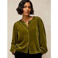 White Stuff Lana Velvet Top Medium Green