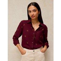 White Stuff Cotton Rich Printed Collared Shirt Plum