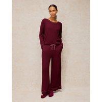 White Stuff Cosy Ribbed Pyjama Bottoms Plum