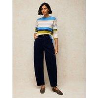 White Stuff Cotton Rich Cord Barrel Leg Ankle Grazer Trousers Dark Navy