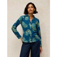 White Stuff Pure Cotton Foil Print Collared Shirt Teal