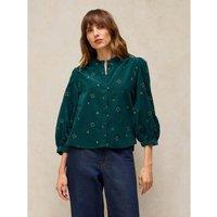 White Stuff Lana Cord Embroidered Top Dark Teal