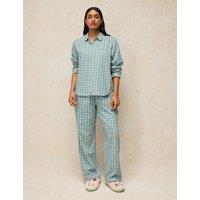 White Stuff Cotton Rich Checked Pyjama Top Blue Mix