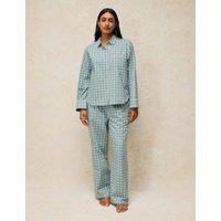 White Stuff Cotton Rich Checked Pyjama Bottoms Blue Mix