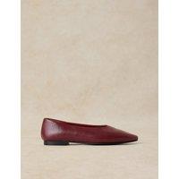 White Stuff Leather Pointed Ballet Pumps Dark Red