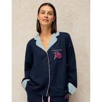 White Stuff Cotton Rich Embroidered Pyjama Top Navy Mix