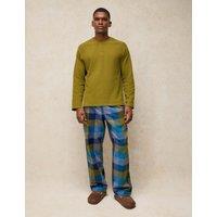 White Stuff Pure Cotton Checked Pyjama Bottoms Khaki Mix