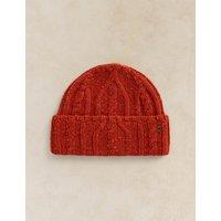 White Stuff Wool Rich Cable Knit Fisherman Beanie Hat Dark Orange