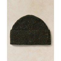 White Stuff Wool Rich Rib Knit Fisherman Beanie Hat Khaki