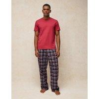 White Stuff Pure Cotton Checked Pyjama Bottoms Plum