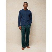White Stuff Pure Cotton Checked Pyjama Bottoms Green Mix