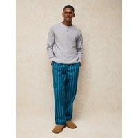 White Stuff Pure Cotton Striped Pyjama Bottoms Teal Mix