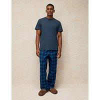 White Stuff Pure Cotton Checked Pyjama Bottoms Navy Mix