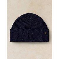 White Stuff Wool Rich Rib Knit Fisherman Beanie Hat Dark Navy