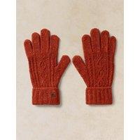 White Stuff Wool Rich Cable Knitted Gloves Dark Orange