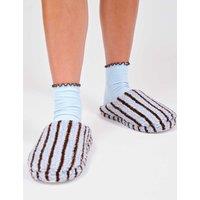 Loungeable Striped Borg Slippers Blue Mix