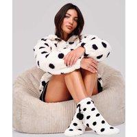 Loungeable Polka Dot Pom Pom Slipper Socks White/Black